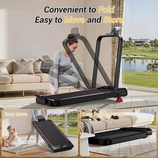 Home Office Foldable Walking Treadmill with 16% Incline, Safe Handrail Design 300LBS Load