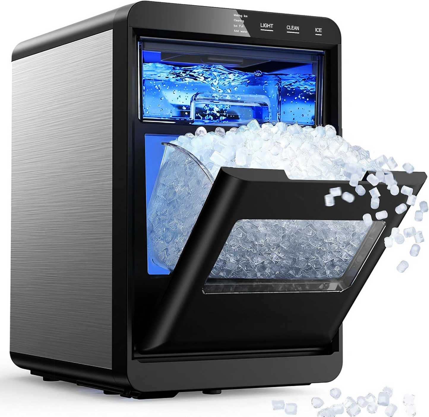 40lbs Nugget Ice Maker Countertop, Sonic Pebble Ice Machine, Self-Cleaning, Home & Office