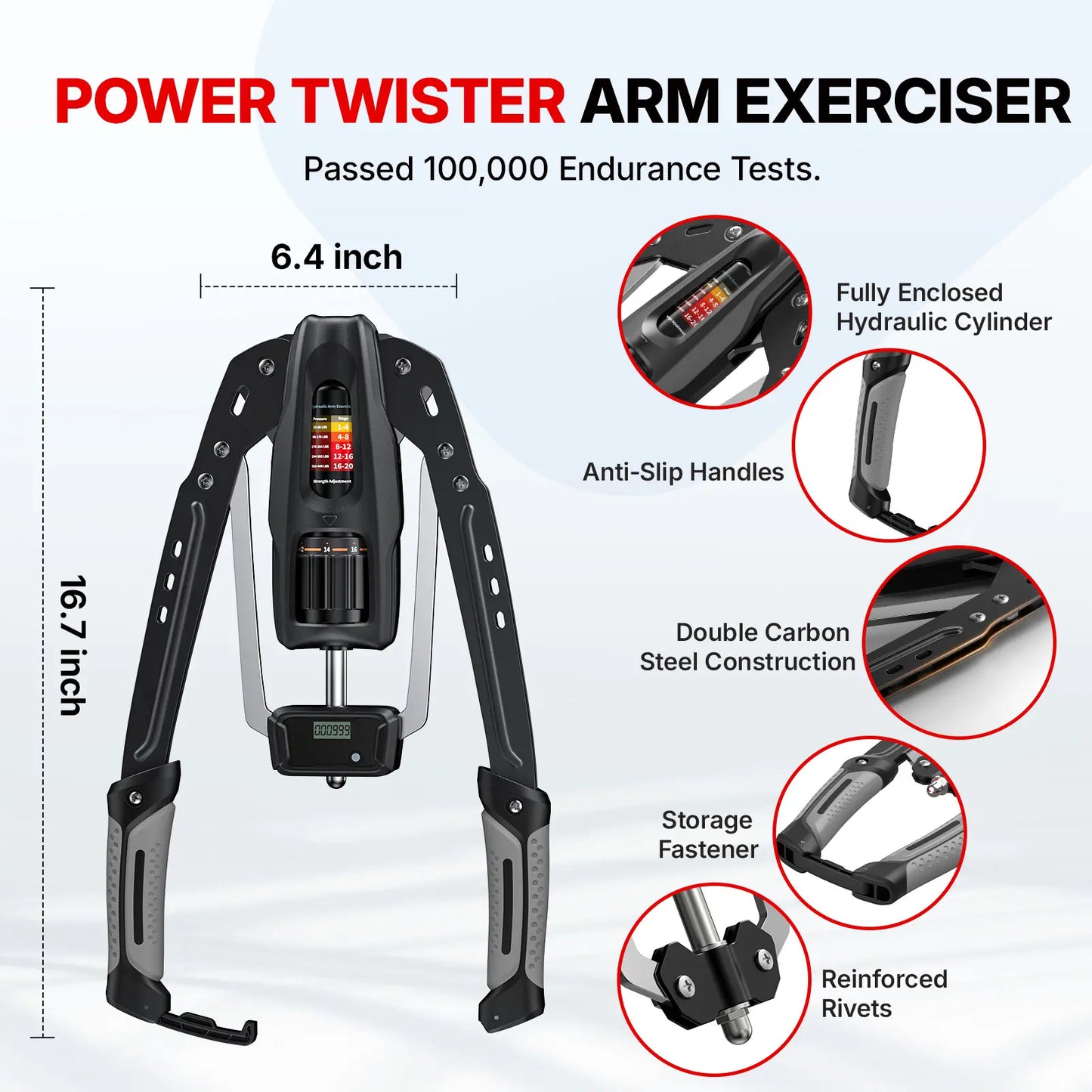 22–440LBS Adjustable Hydraulic Arm Trainer with Counter Home Workout Gear