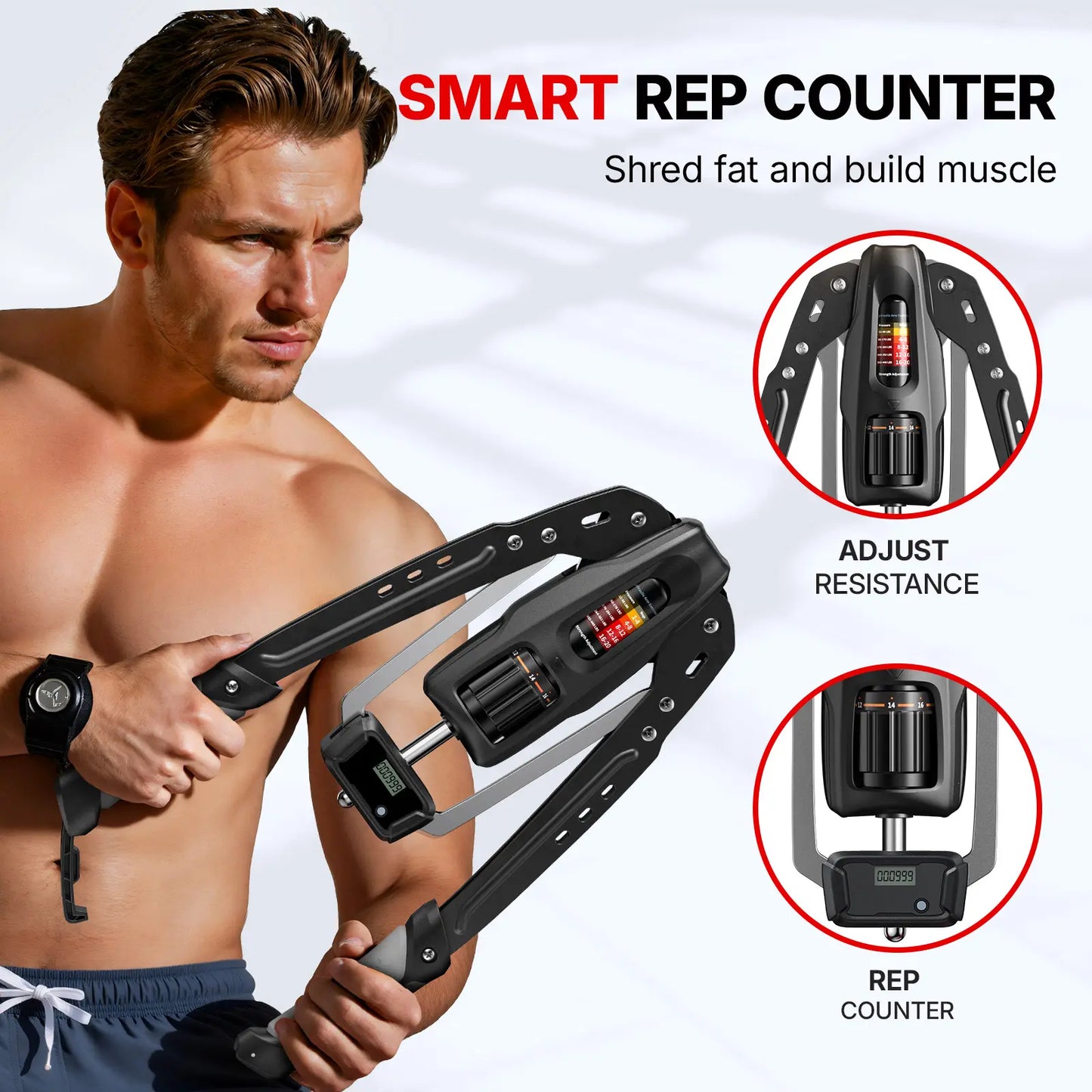 22–440LBS Adjustable Hydraulic Arm Trainer with Counter Home Workout Gear
