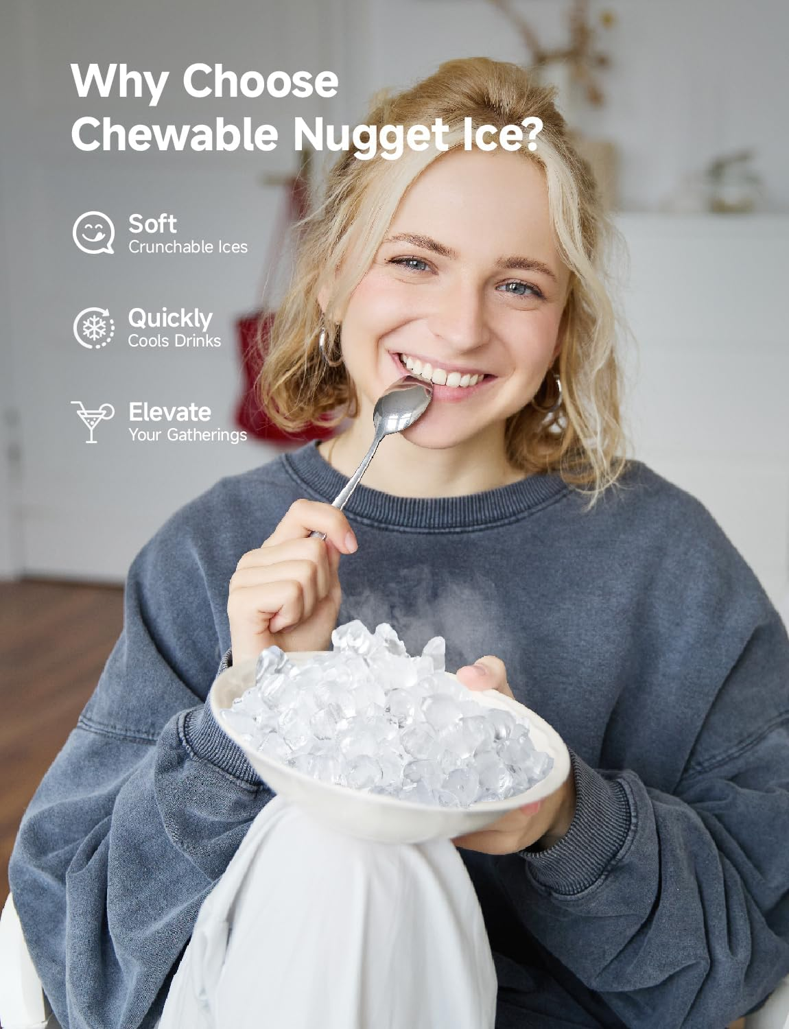 40lbs Nugget Ice Maker Countertop, Sonic Pebble Ice Machine, Self-Cleaning, Home & Office