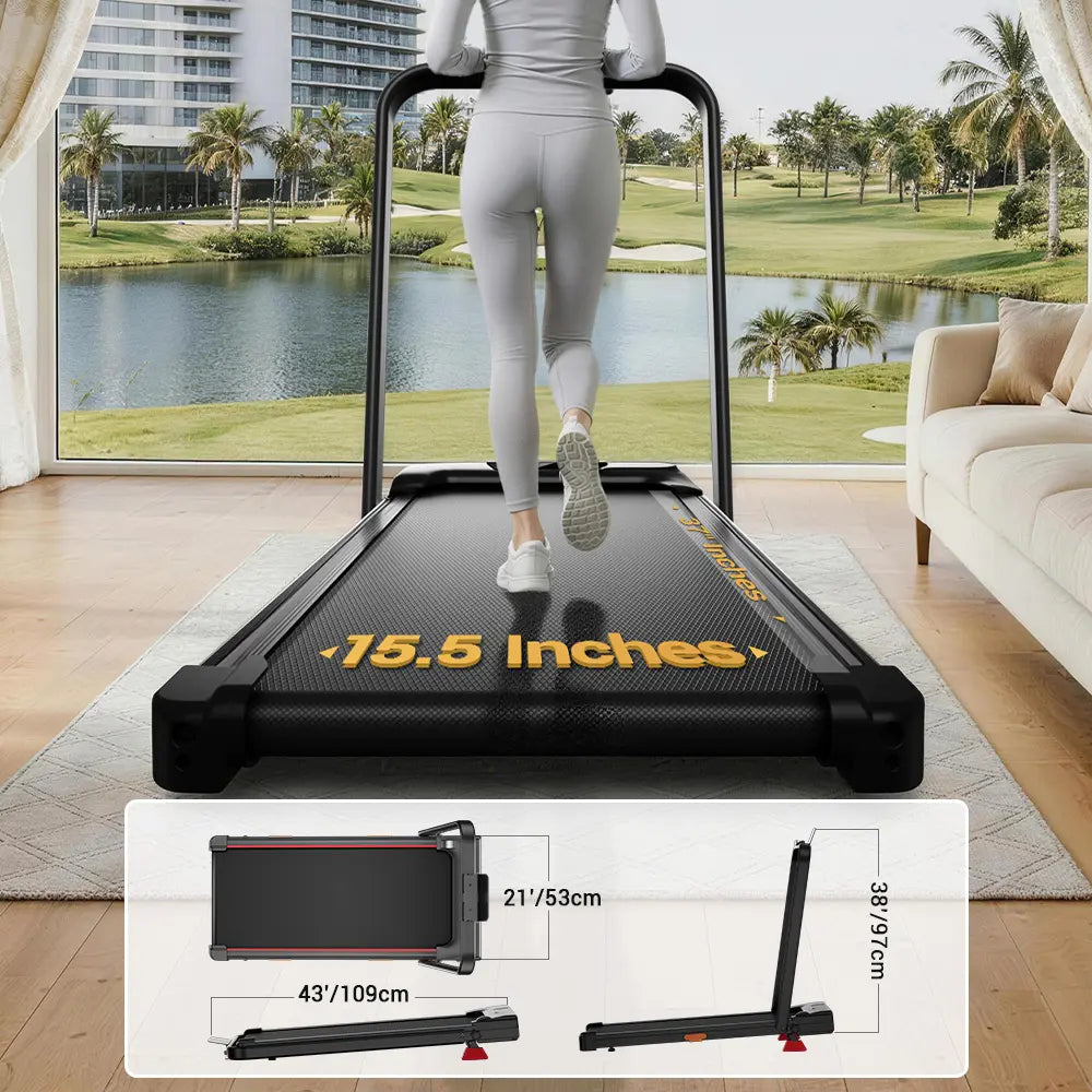 Home Office Foldable Walking Treadmill with 16% Incline, Safe Handrail Design 300LBS Load
