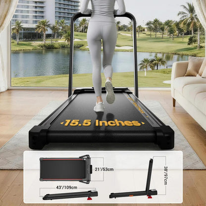 Home Office Foldable Walking Treadmill with 16% Incline, Safe Handrail Design 300LBS Load