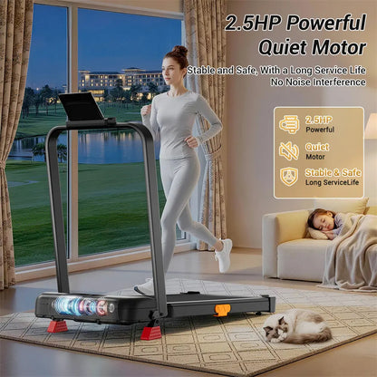 Home Office Foldable Walking Treadmill with 16% Incline, Safe Handrail Design 300LBS Load