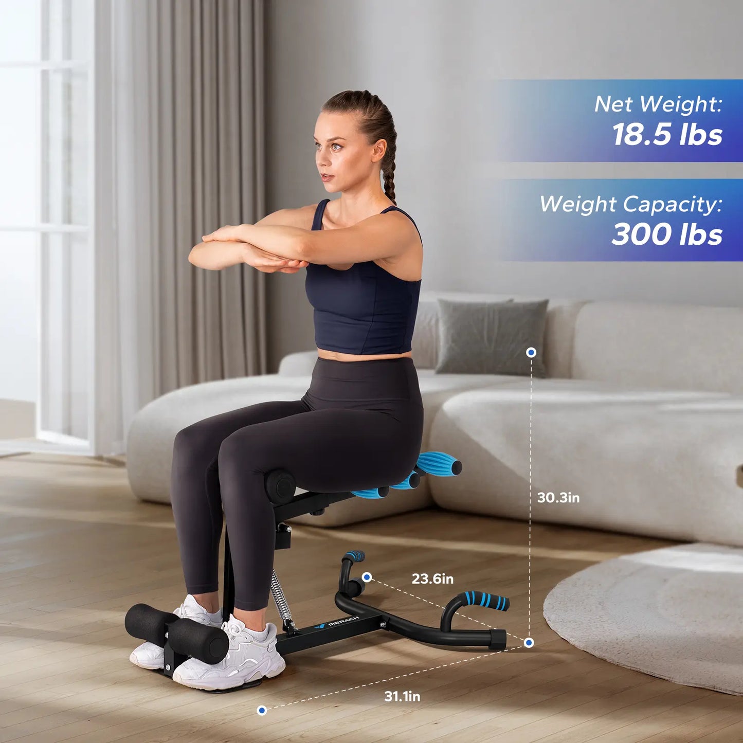Adjustable Deep Squat Machine 300LBS for Abs Glutes Leg & Arm Workout