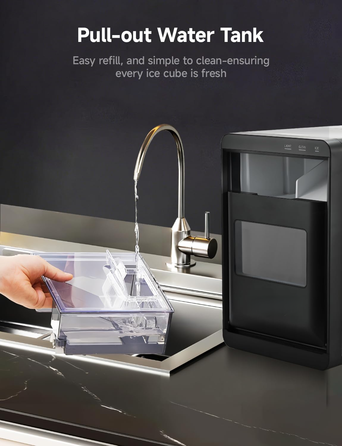 40lbs Nugget Ice Maker Countertop, Sonic Pebble Ice Machine, Self-Cleaning, Home & Office