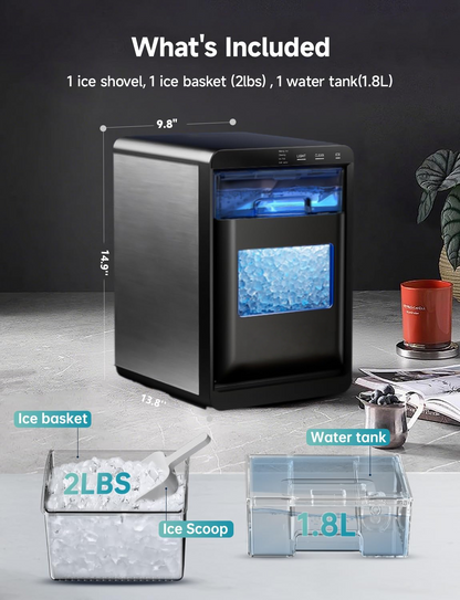 40lbs Nugget Ice Maker Countertop, Sonic Pebble Ice Machine, Self-Cleaning, Home & Office