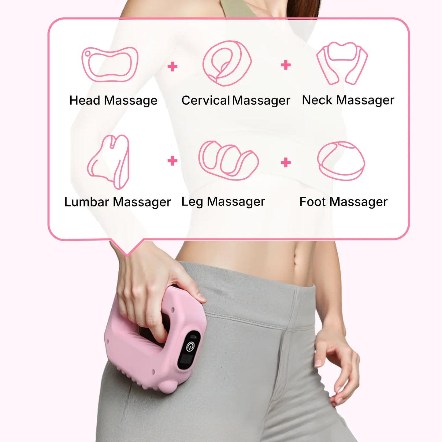 Pink Gray Portable Cordless Massager, Whole Body Percussion Vibration for Muscle Relief