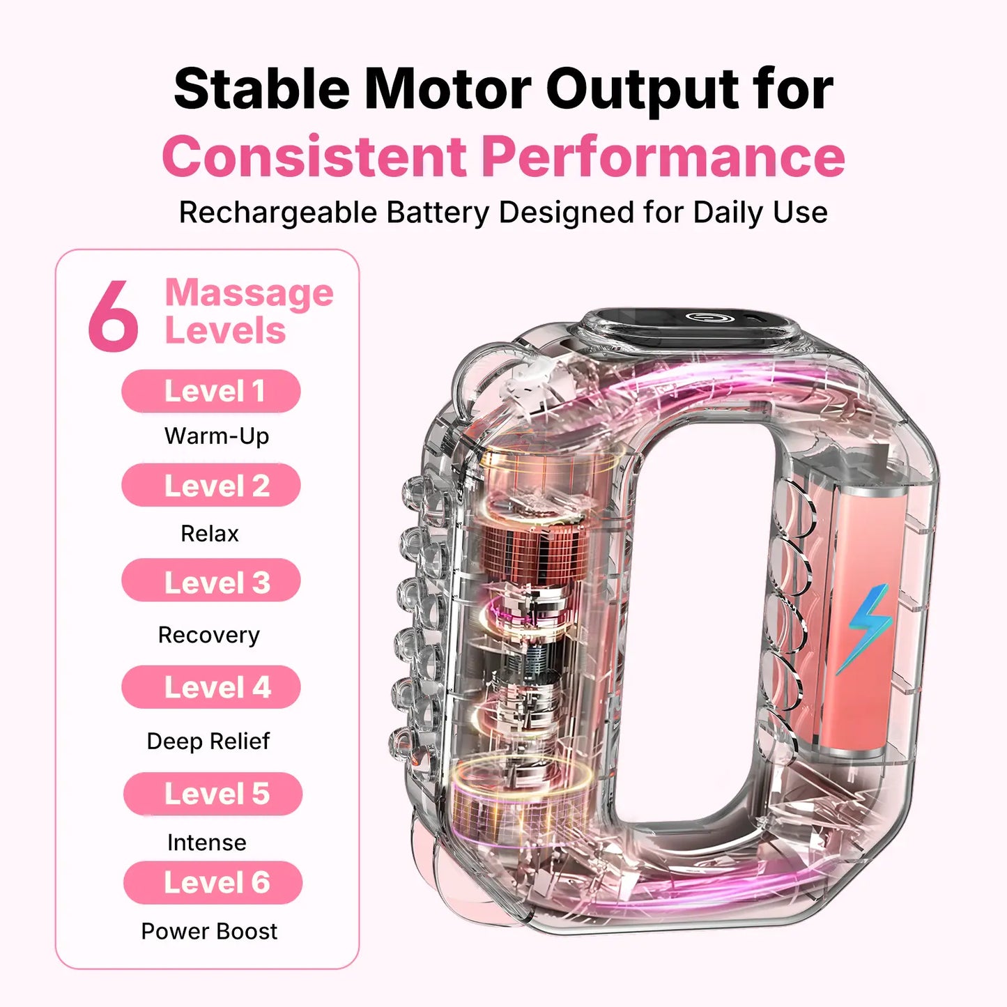Pink Gray Portable Cordless Massager, Whole Body Percussion Vibration for Muscle Relief